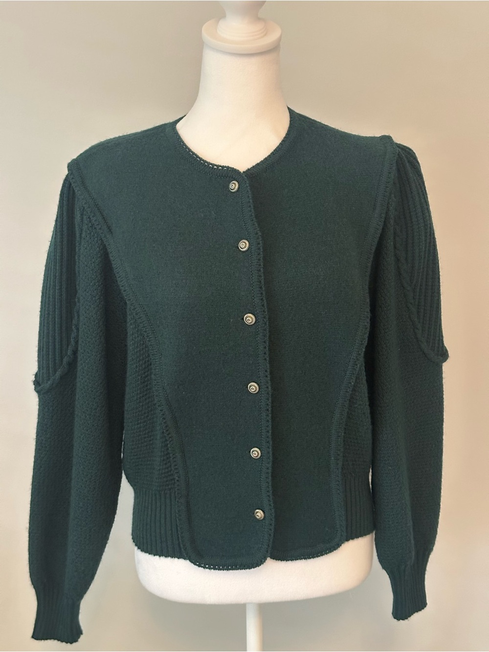 Women's Dark Green Button-Front Wool Jacket Size S
